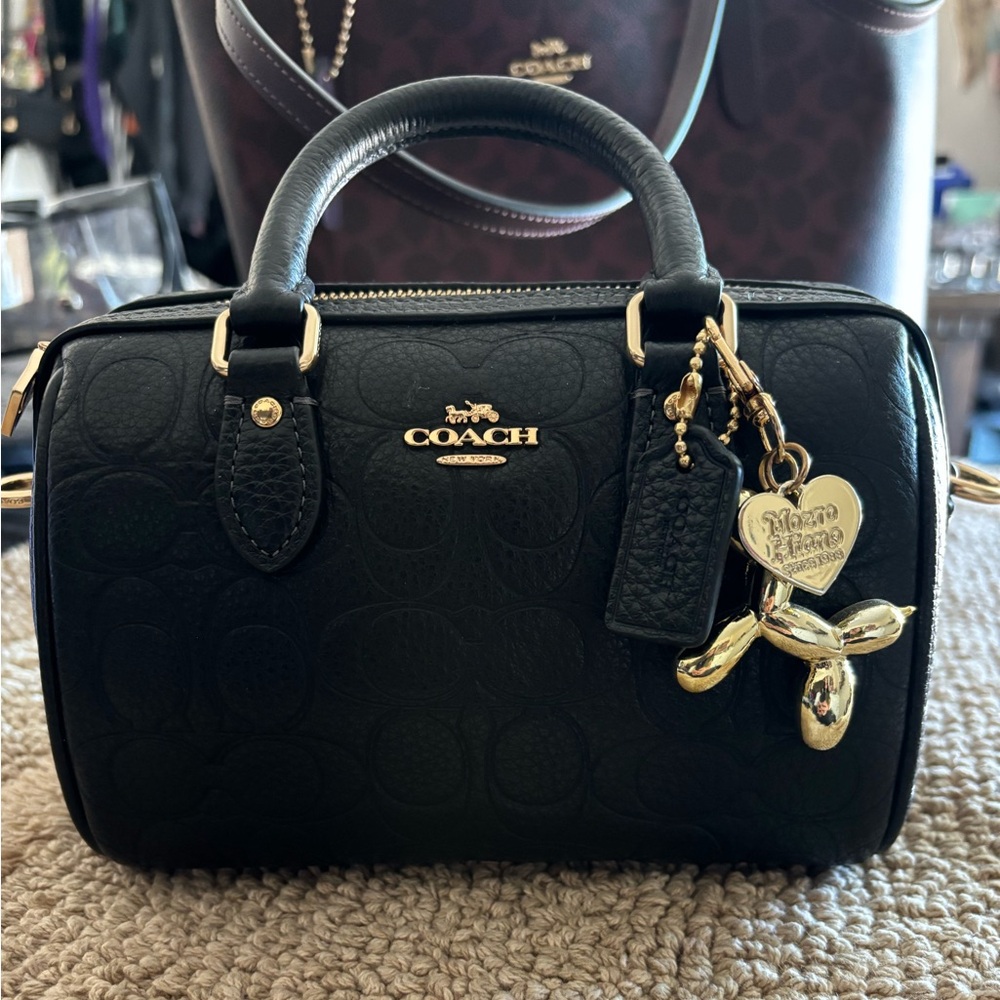 Coach Black Leather Signature Mini  Rowan Satchel